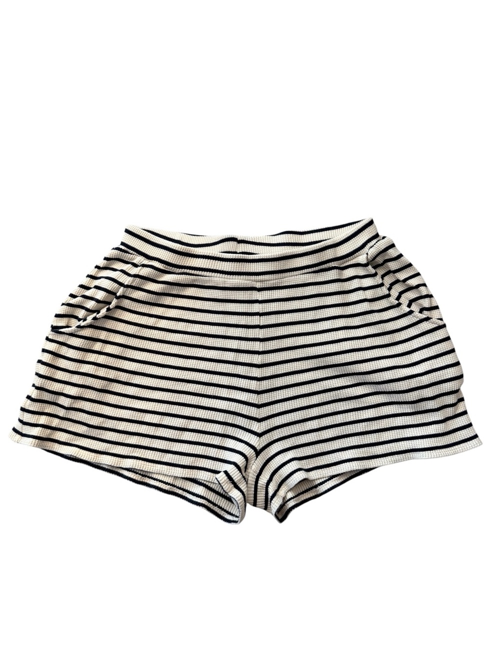 KULE Black & White Striped High-Waist Knit Shorts